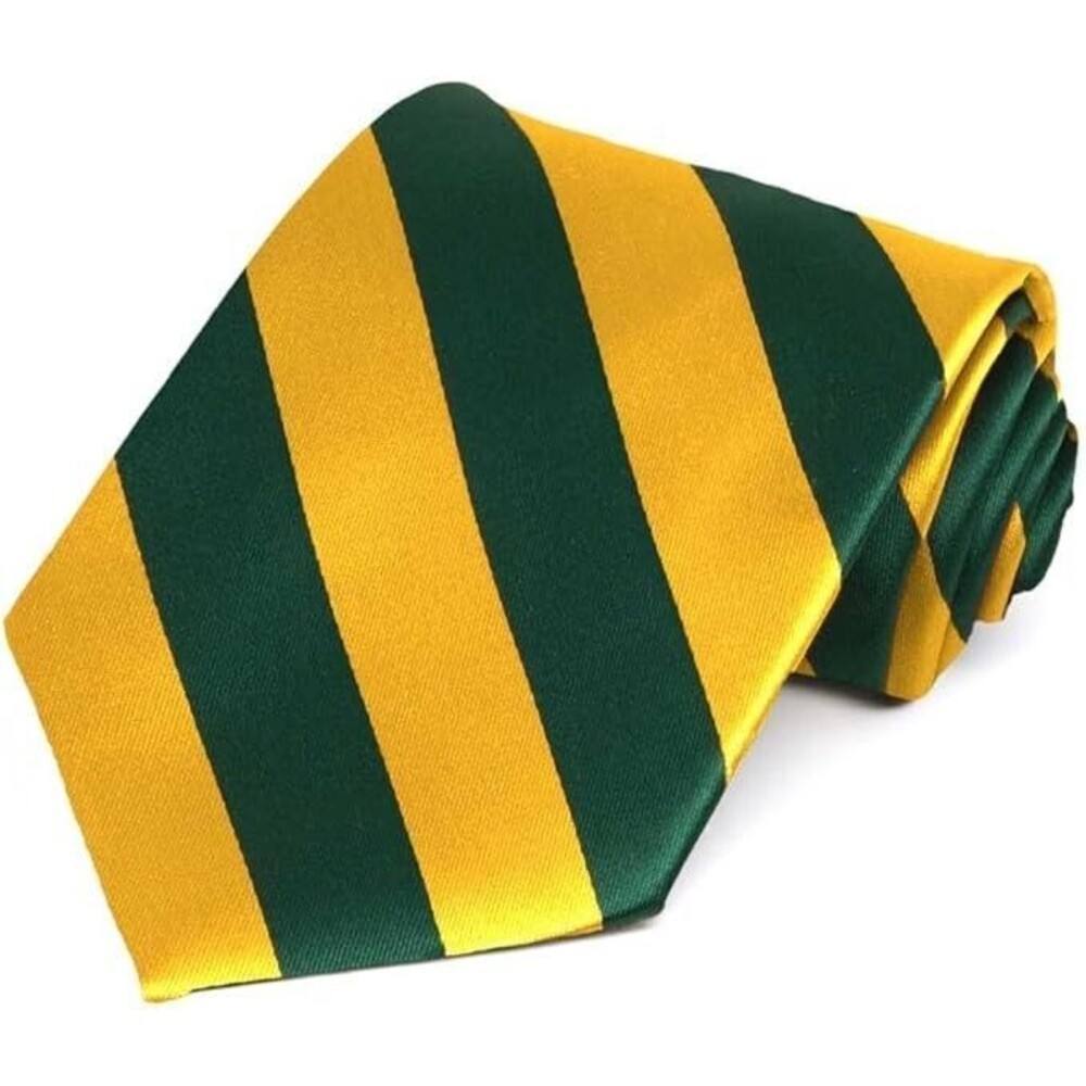 Men's Gold and Green Striped Tiemart Tie, Standard Length